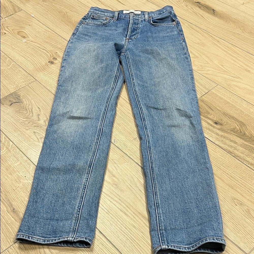 Aritzia Denim Forum The Arlo High Rise Straight 30L Jeans - Light Blue Denim